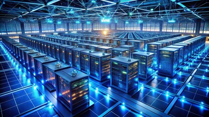 Fototapeta premium Aerial Drone Shot: Cloud Servers & Data Center Network Infrastructure
