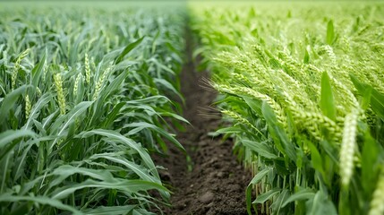 Obraz premium Verdant thriving crop field showcasing the vibrant growth and productivity of a healthy agricultural ecosystem