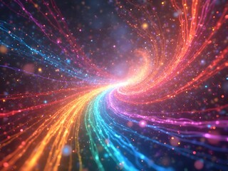 Naklejka premium Abstract Rainbow Light Trails: A dynamic background featuring swirling trails of rainbow light, creating a mesmerizing and artistic representation of Pride Month’s energy and vibrancy.