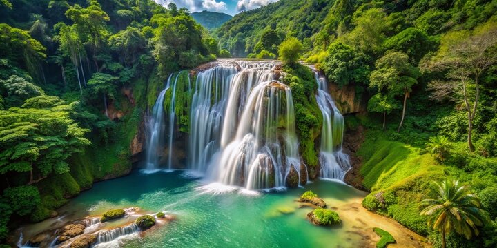 Aerial View of Aguas Blancas Waterfall, Constanza, Dominican Republic - Lush Nature