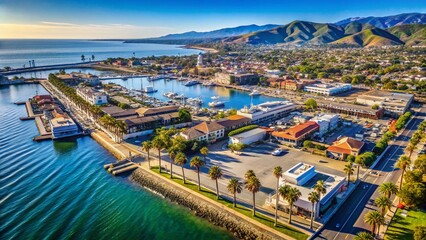 Naklejka premium Aerial View of Downtown Ventura, California: Coastal Cityscape Panorama