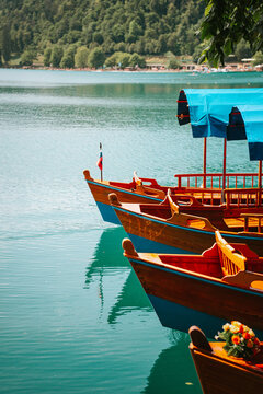Pletna boats in Bled, Slovenia