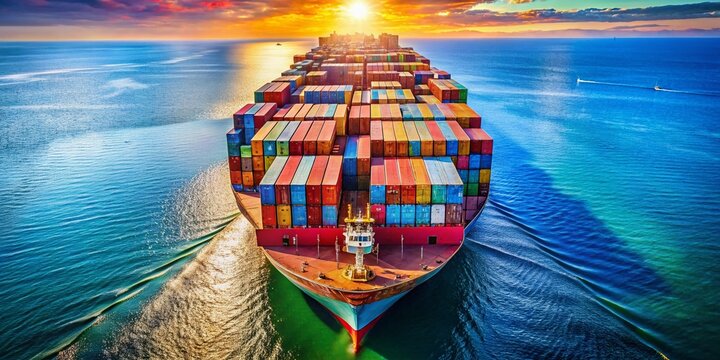 Aerial View of Massive Container Ship at Sea, Cargo Ship, Global Trade, Maritime Transport, Ocean Freight