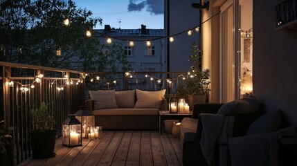 Soothing Evening Balcony with Lanterns