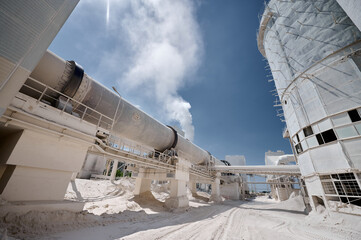 Long rotary furnace for limestone against smoking chimney