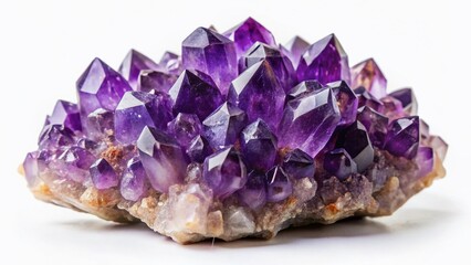 Fototapeta premium Amethyst Healing Crystals: Purple Mineral Druse on White Background