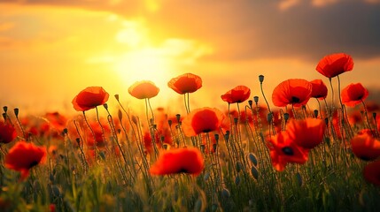 Obraz premium Sunset Poppy Field