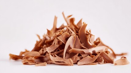 Obraz premium Small Pile of Chocolate Shavings on White Background Food Photography