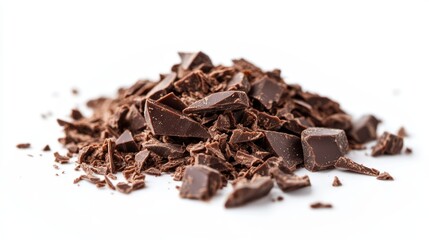 Small Pile of Chocolate Shavings on White Background Food Photography