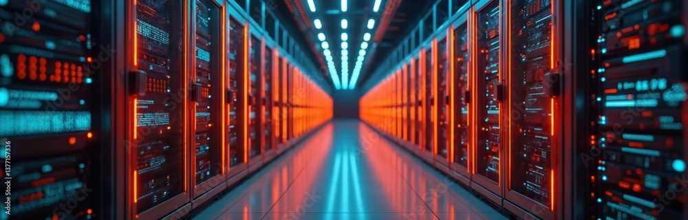 Leinwandbilder data center with server racks arranged in long perspective. server room with telecommunication equip