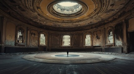 Obraz premium Abandoned interior with circular architecture