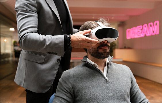 Virtual reality headset and technology in modern office