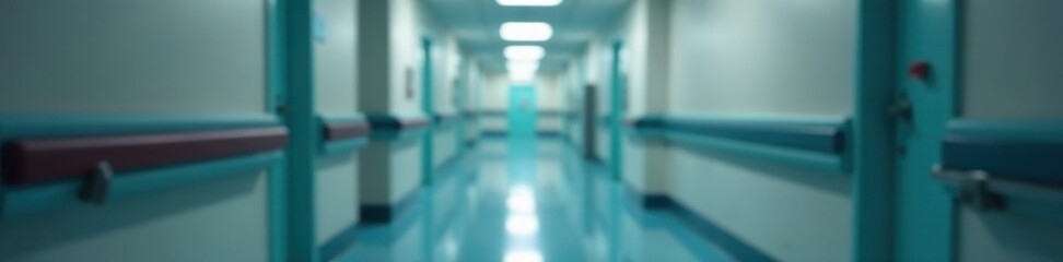 Soft focus on hospital corridor with blurred edges, building, healthcare