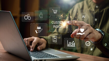 Customer insight marketing concept using AI technology, Deep understanding of customers, behaviors...