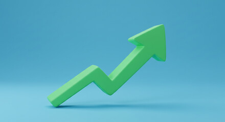 A vibrant green arrow soaring upwards symbolizing growth and progress against a serene light blue backdrop.