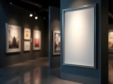 Sleek Movie Poster Mockup Displayed in Modern Gallery Setting, Ideal for Showcasing Artwork and Cinematic Creations with a Contemporary Aesthetic