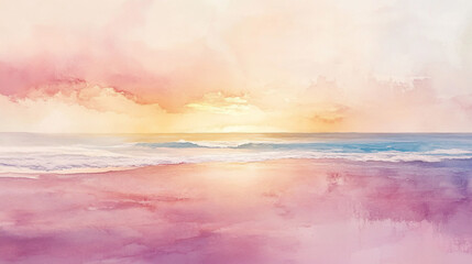 Obraz premium Serene pastel sunset over tranquil ocean beach.