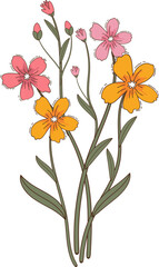 Hand-Drawn Wildflower Illustration – Colorful Floral Botanical Art