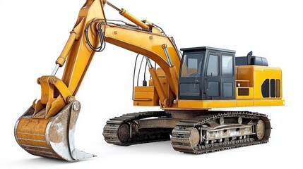 Heavy Duty Excavator on White Background