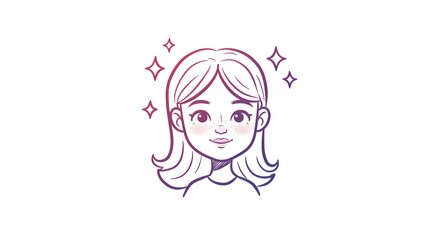 Girl Cartoon with Stars Illustration on White Background for Design