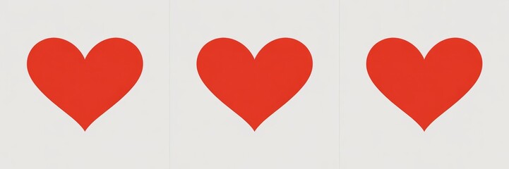 Three red hearts aligned symmetrically on a plain white background, symbolizing love and affection.