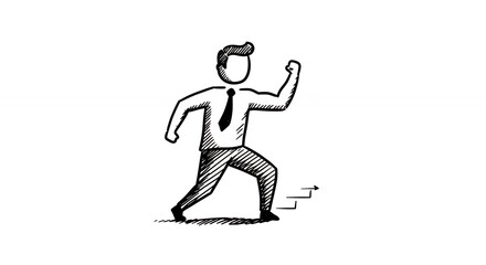 Fototapeta premium Cartoon Businessman Climbing Steps Towards Success with Motivation and Determination