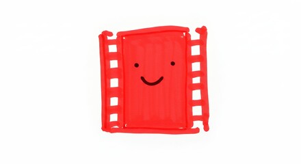 Red Film Strip Cartoon with Smiling Face on White Background