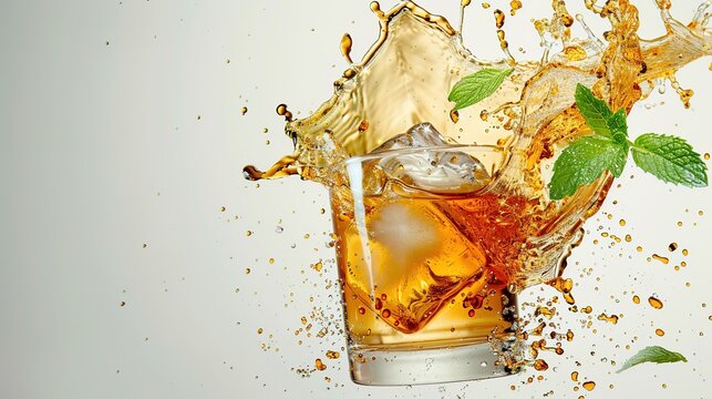 Capture the Cool Moment: The Summer Temptation of Iced Tea with Mint! In the picture, a refreshing glass of iced tea with mint is placed in front of a fresh background. The crystal - clear ice cubes a