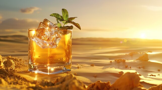 Capture the Cool Moment: The Summer Temptation of Iced Tea with Mint! In the picture, a refreshing glass of iced tea with mint is placed in front of a fresh background. The crystal - clear ice cubes a