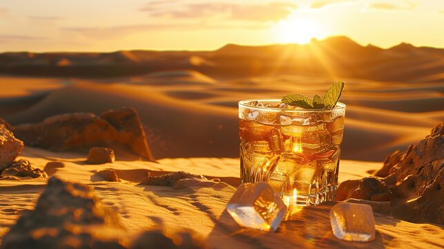 Capture the Cool Moment: The Summer Temptation of Iced Tea with Mint! In the picture, a refreshing glass of iced tea with mint is placed in front of a fresh background. The crystal - clear ice cubes a
