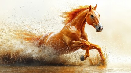 Majestic Palomino Horse Running Through Water