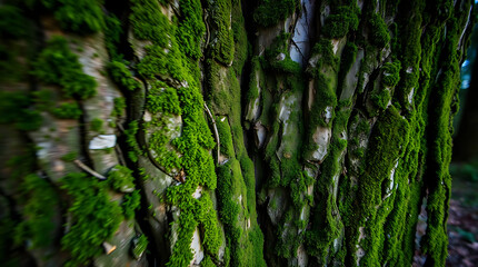 Moss-covered tree bark texture