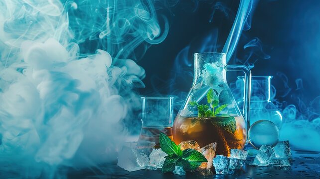 Capture the Cool Moment: The Summer Temptation of Iced Tea with Mint! In the picture, a refreshing glass of iced tea with mint is placed in front of a fresh background. The crystal - clear ice cubes a