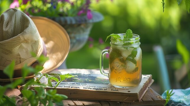Capture the Cool Moment: The Summer Temptation of Iced Tea with Mint! In the picture, a refreshing glass of iced tea with mint is placed in front of a fresh background. The crystal - clear ice cubes a