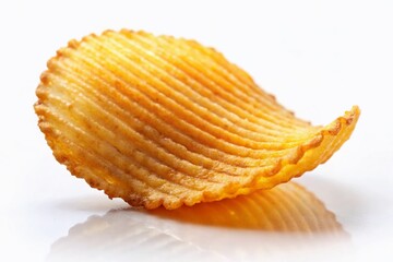 Crispy Potato Chip Isolated on White, Studio Shot with Bokeh Background