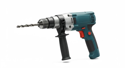 Teal and Black Cordless Drill with Drill Bit, Isolated on White