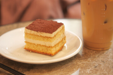 Delicious dessert served with coffee at a cozy cafe setting