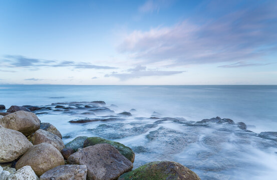 Sea washing over rocks on the coast.