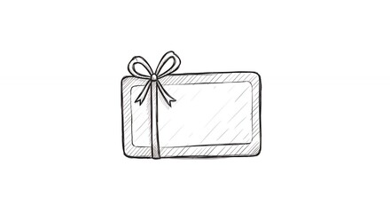 Drawing of Gift Card with Bow Illustration on White Background