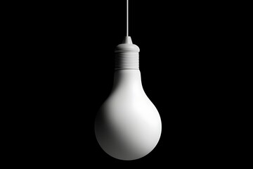 Hanging white light bulb on black background for illuminating design and technology concepts