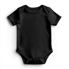 Mockup of a plain black baby bodysuit designed for displaying custom artwork or text in a minimalist fashion