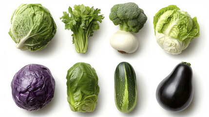 Fresh vegetables including cabbage, broccoli, and cucumber arranged neatly, showcasing vibrant colors and textures, perfect for healthy meals