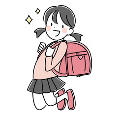 ランドセルを元気よく背負う小学生の女の子のイラスト