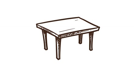 Sketch of Small Wooden Table with Legs on White Background
