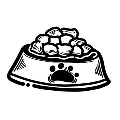 Dog food in bowl cartoon line art