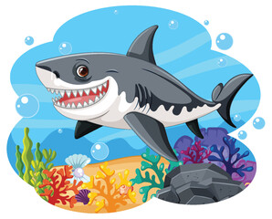 Smiling Shark in Vibrant Coral Reef