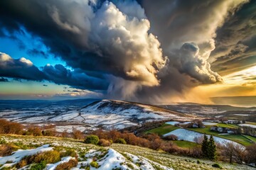 Dramatic Storm Clouds and Snow Blanketing the Golan Heights, Israel - Candid Winter Landscape Photography