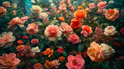 Lush Garden of Vibrant Roses and Delicate Flowers A Stunning Floral Display