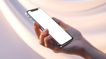 Mockup of Female Hand Holding Cell Phone with Blank White Screen – Mobile Technology Concept