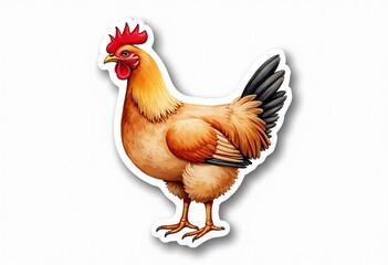 Quirky Watercolor Chicken Sticker: A Unique and Playful Design with a White Border, Perfect for Adding a Pop of Color and Farm Animal Fun to Your Personal Items.
